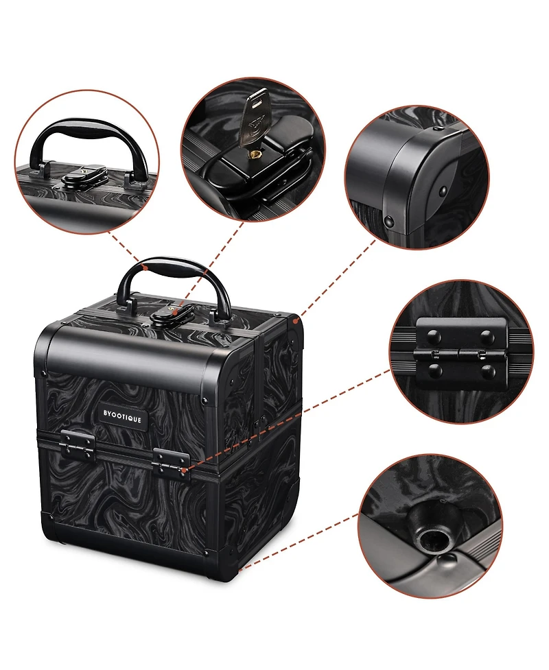 Byootique Rolling Makeup Train Case with Portable Cube Case Cosmetic Organizer