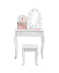 gaomon Girls' Vanity Set with Light and Mirror, Makeup Table Stool for Kids, Wood Dressup Playset 4-9