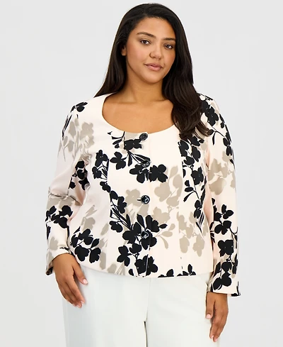 Anne Klein Plus Printed Scoop-Neck Jacket