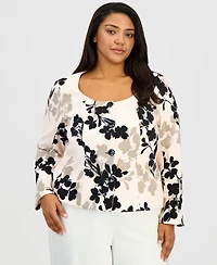 Anne Klein Plus Printed Scoop-Neck Jacket