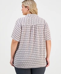 Anne Klein Plus Printed Short-Sleeve Button-Front Shirt