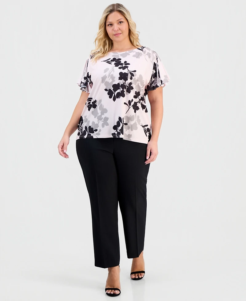Anne Klein Plus Printed Flutter-Sleeve Top
