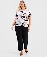 Anne Klein Plus Printed Flutter-Sleeve Top