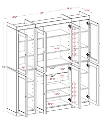 Palace Imports 100% Solid Wood 65" Pantry China Cabinet with Clear Glass, Shaker Doors