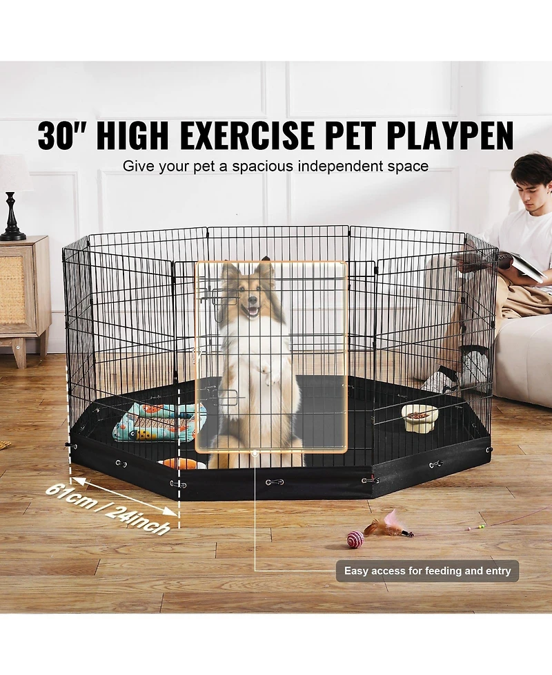 Cozito Dog Playpen, 8-Panel 30"H x 24"W Foldable Metal Exercise Pen w/ Door & 600D Oxford Bottom Pad, Indoor/Outdoor Pet Fence