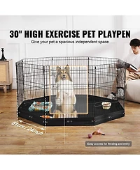 Cozito Dog Playpen, 8-Panel 30"H x 24"W Foldable Metal Exercise Pen w/ Door & 600D Oxford Bottom Pad, Indoor/Outdoor Pet Fence