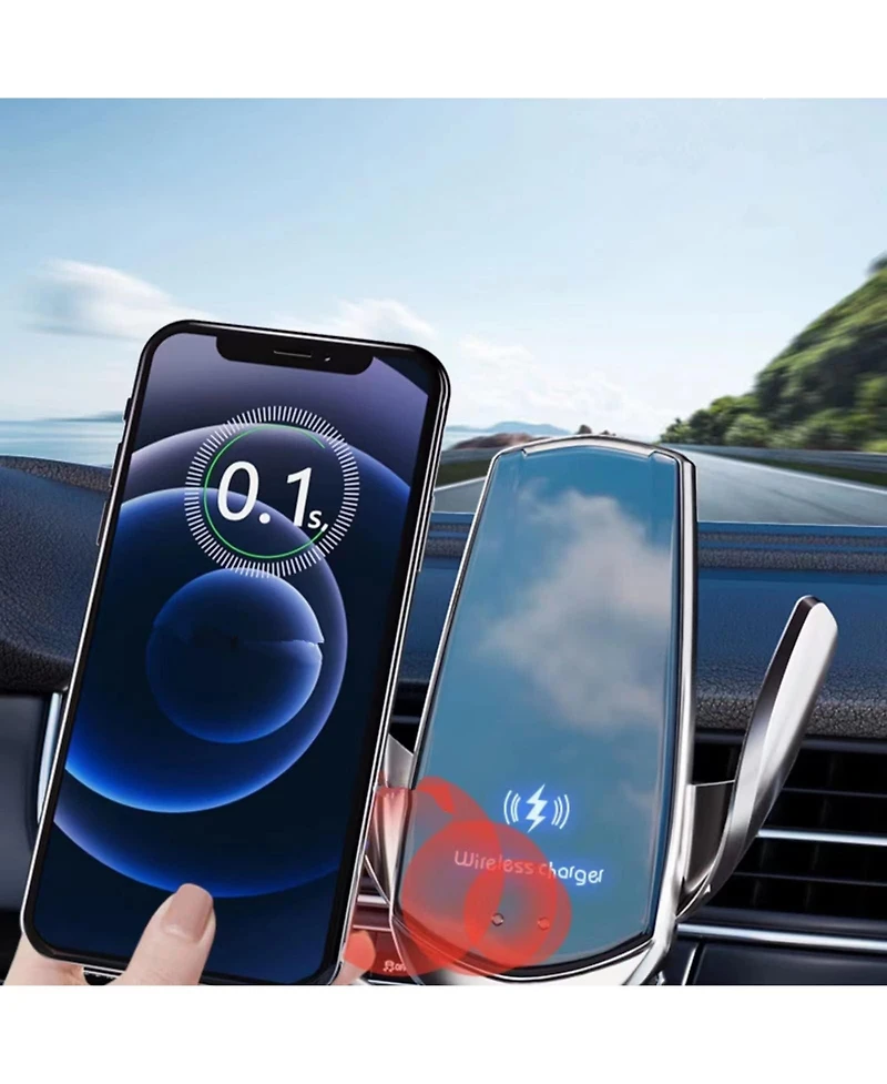 Risokeys Wireless car charger, car induction, 15W wireless charger, car vent mounting bracket, fast charging,vent phone holder, silver