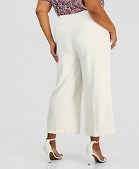 Anne Klein Essentials Plus Wide-Leg Cropped Pull-On Pants