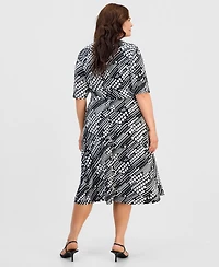 Kasper Plus Printed Knit Faux-Wrap Belted Dress