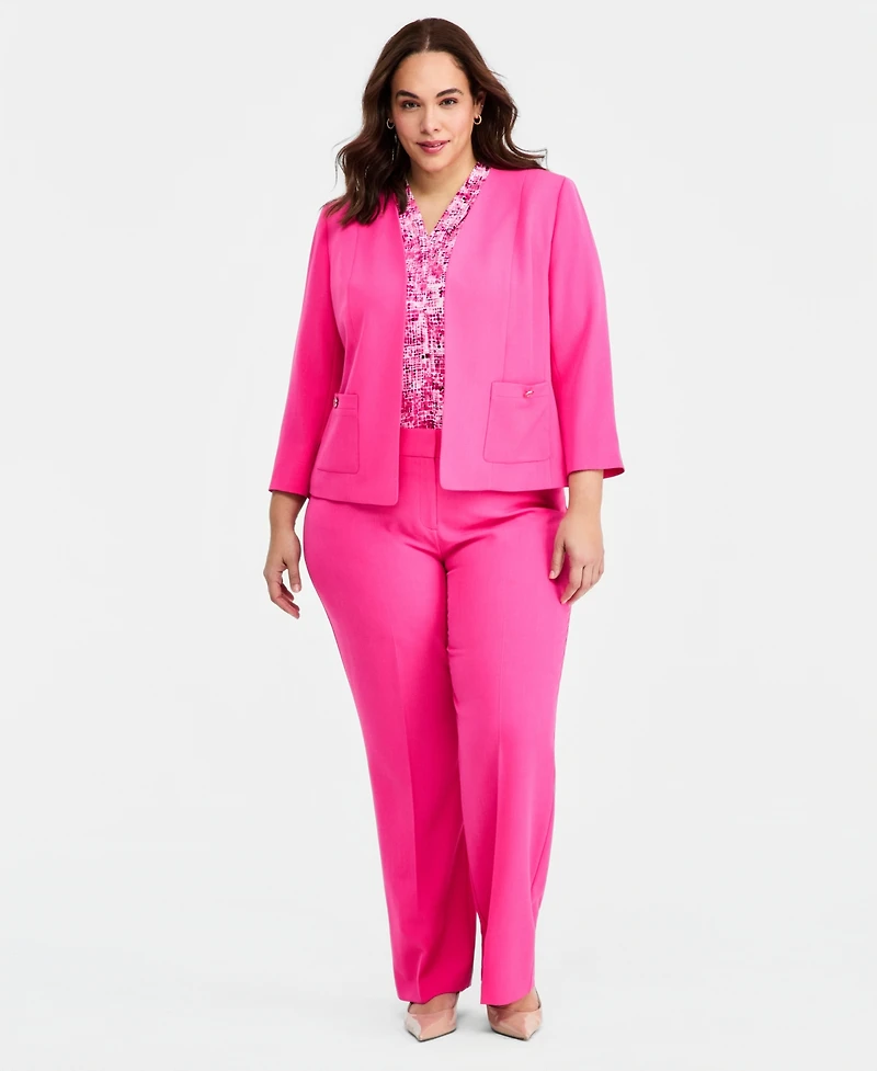 Kasper Plus Seamed Patch-Pocket Cardigan Jacket