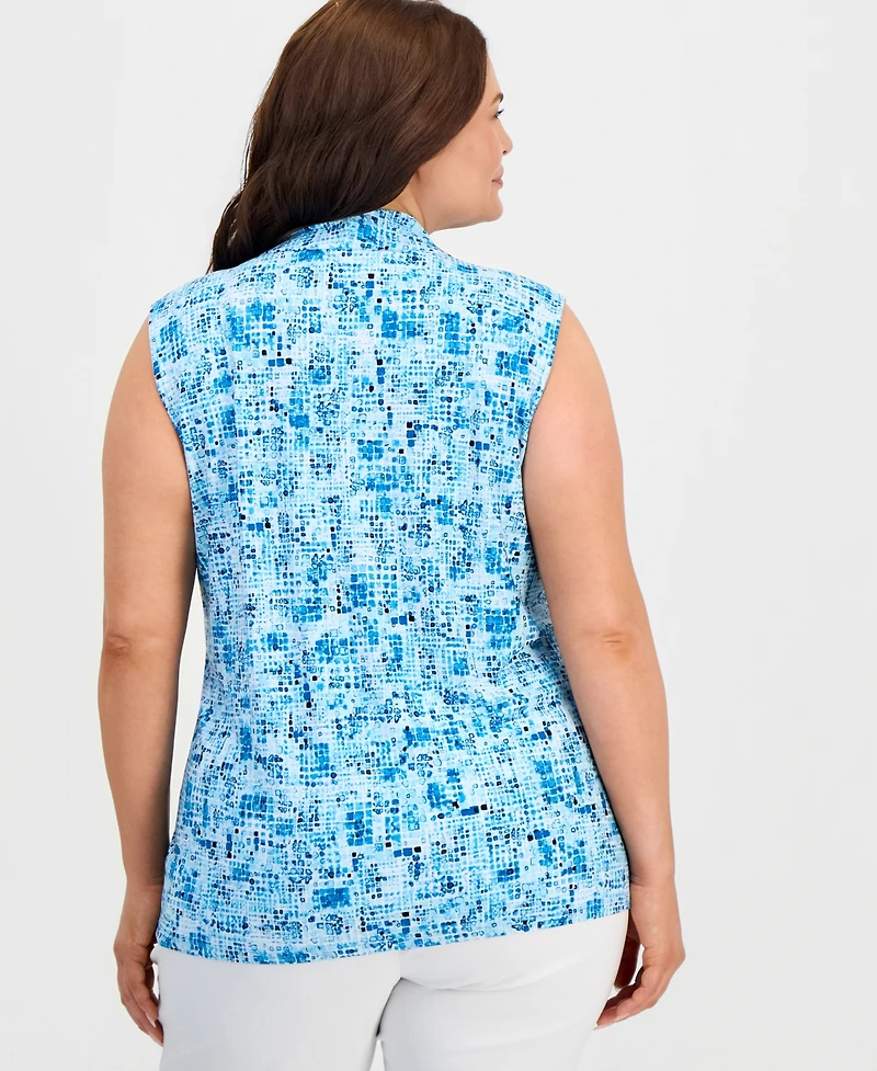 Kasper Plus Pleated V-Neck Sleeveless Top