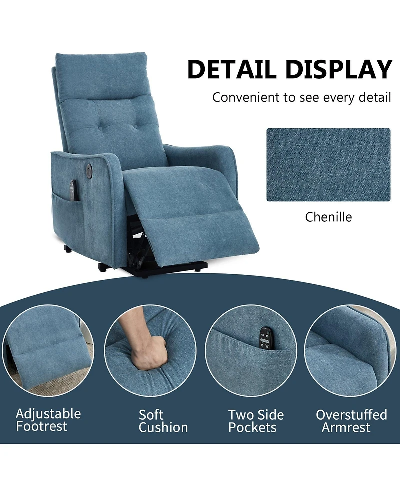 Boyel Living Chenille Power Lift Recliner Chair 155° with Massage Heat Usb for Indoor Elderly