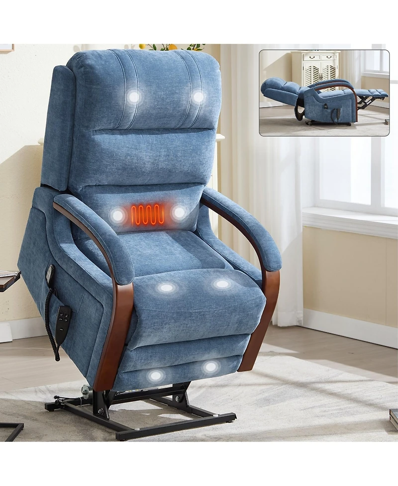 Boyel Living Power Chenille Lift Recliner Chair Dual Motor Infinite Position Up to 350 Lbs with Solid Wood Armrests and Heat Massage