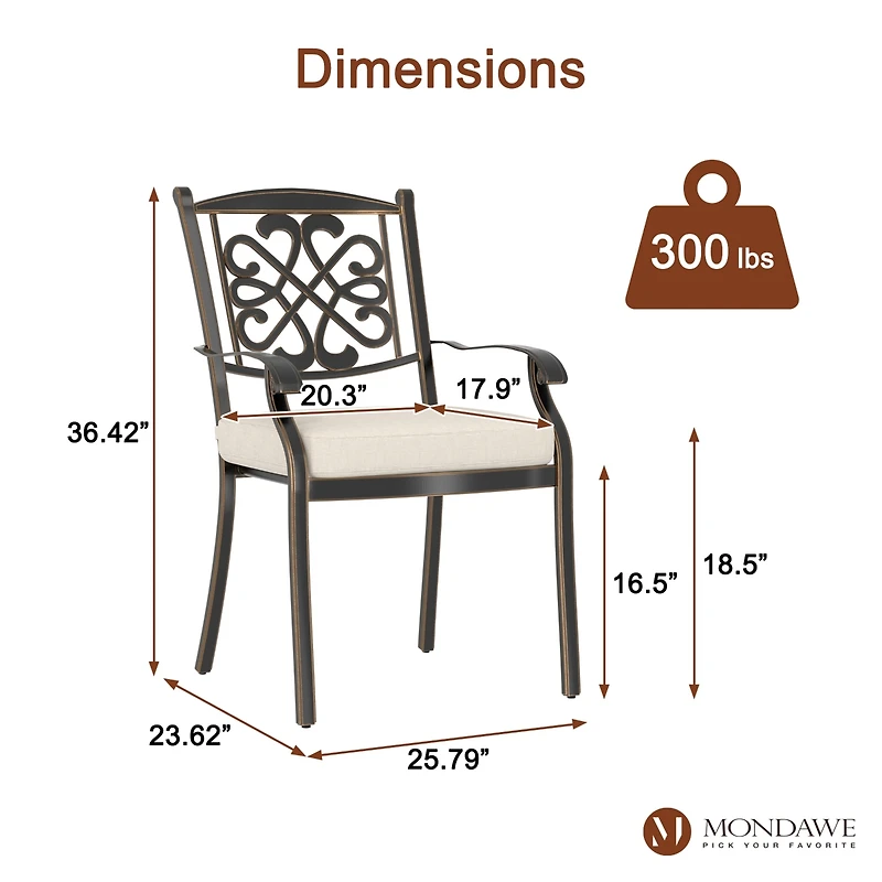 Mondawe Set of 2 Outdoor Aluminum Swivel Rocker Dining Chairs with Cushions