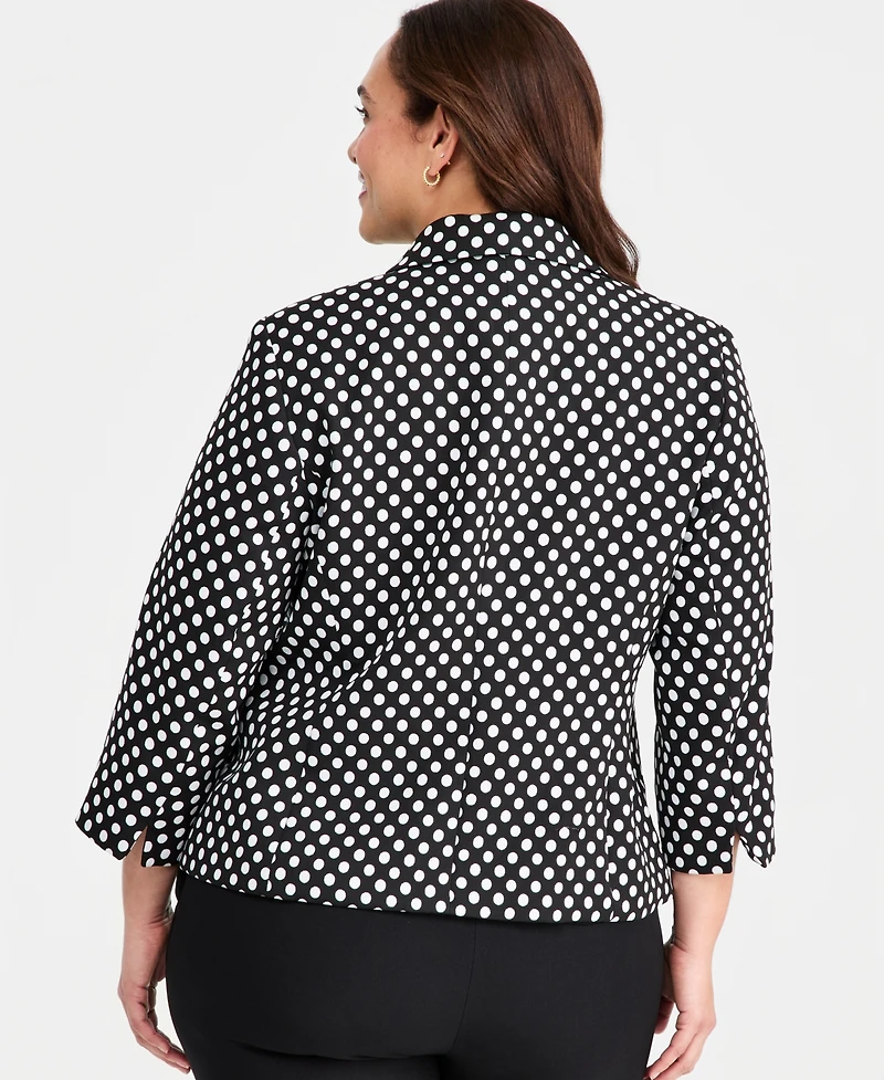 Kasper Plus Dot-Jacquard 3/4-Sleeve Jacket