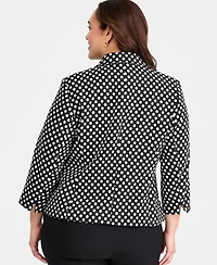 Kasper Plus Dot-Jacquard 3/4-Sleeve Jacket