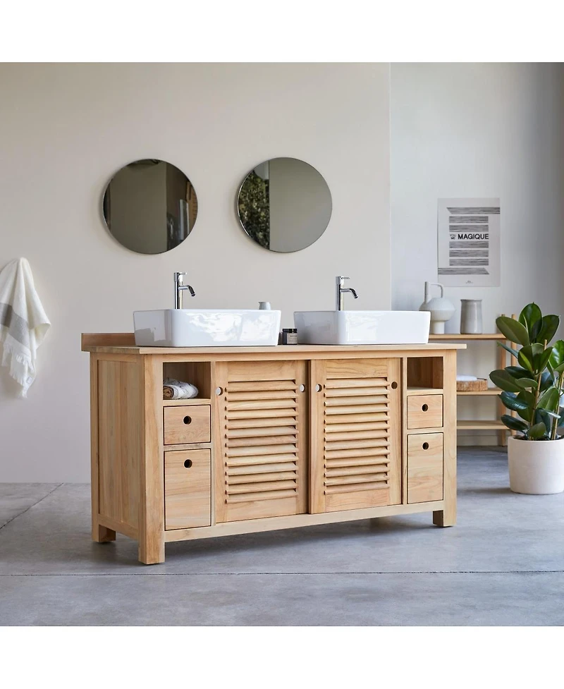 Tikamoon Solid Natural Teak Wood Vanity Cabinet Wash-stand Bathroom Wash Unit Design