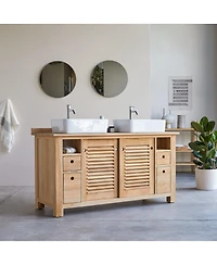 Tikamoon Solid Natural Teak Wood Vanity Cabinet Wash-stand Bathroom Wash Unit Design