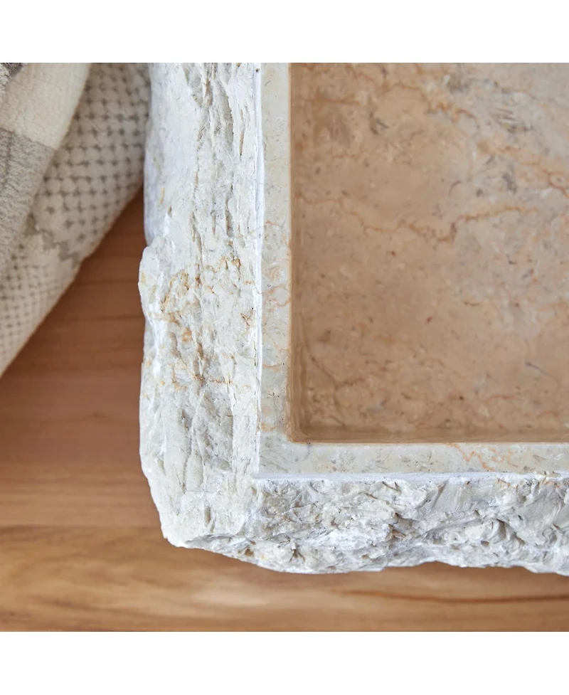 Tikamoon Genuine Marble Washbasin Sin hand-carved Rustic Design Bathroom