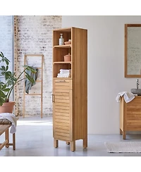 Tikamoon Solid Natural Teak Wood Bathroom Cabinet Tower Storage Adjustable Shelves