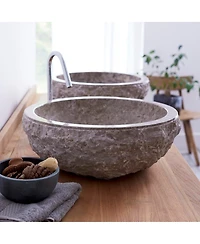 Tikamoon Genuine Marble Washbasin Hand-carved Design Rustic and Smooth Bathroom