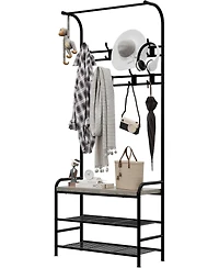 gaomon Entryway Hall Tree, 4-in-1 Freestanding Coat Rack with Shoe Storage Bench, 3-Tier Shelf, Hanging Rod, and 8 Adjustable Hooks for Entryway