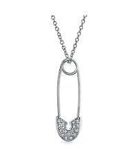 Bling Jewelry Pave Cubic Zirconia Cz Accent Safety Pin Pendant Necklace .925 Sterling Silver