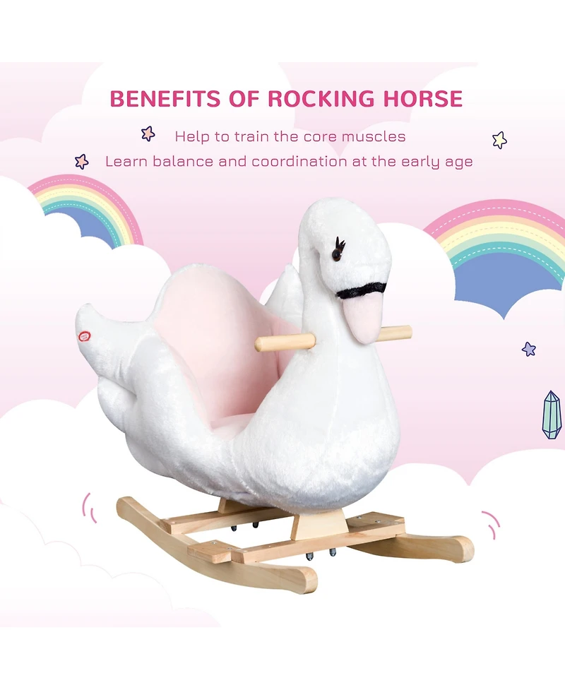 Qaba Baby Rocking Horse, Plush Animal Rocker w/ Realistic Sound, Pedals