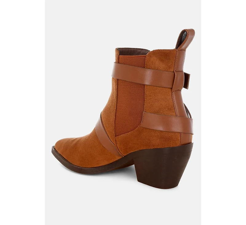 London Rag Womens Raveta Microfiber Buckle Strap Western Boots