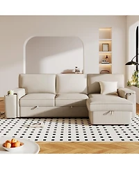 Simplie Fun Upholstery Sleeper Sectional Sofa With Storage Bags And 2 Cup Holders On Arms