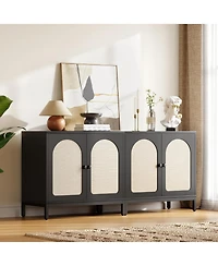 Rattan Sideboard Buffet Cabinet, Kitchen Storage Cabinet with Adjustable Shelf for Living Room, Hallway