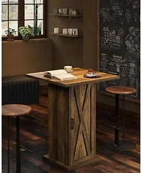 Tribesigns Bar Table with Storage Cabinet, 39.4" H Square High Top Pub Table, Wood Bistro Cocktail Table, Farmhouse Design with 3-Tier Cabinet