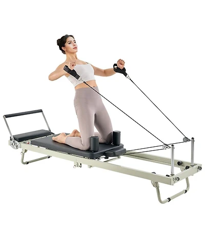 Mecale Foldable Pilates Reformer, Dual-Resistance Spring and Cord Reformer for Home Pilates Training