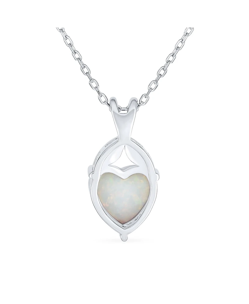 Bling Jewelry White Created Opal Heart Pendant Necklace in .925 Sterling Silver