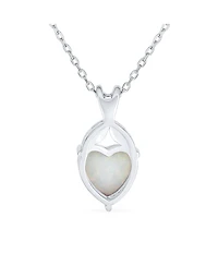 Bling Jewelry White Created Opal Heart Pendant Necklace in .925 Sterling Silver