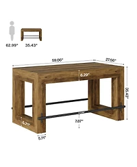Tribesigns 59-Inch Counter Height Bar Table, Wooden Pub Table with Metal Footrest for Kitchen & Dining