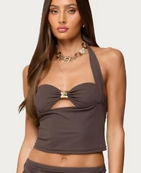 Edikted Womens Shaylo Clasp Cutout Halter Top