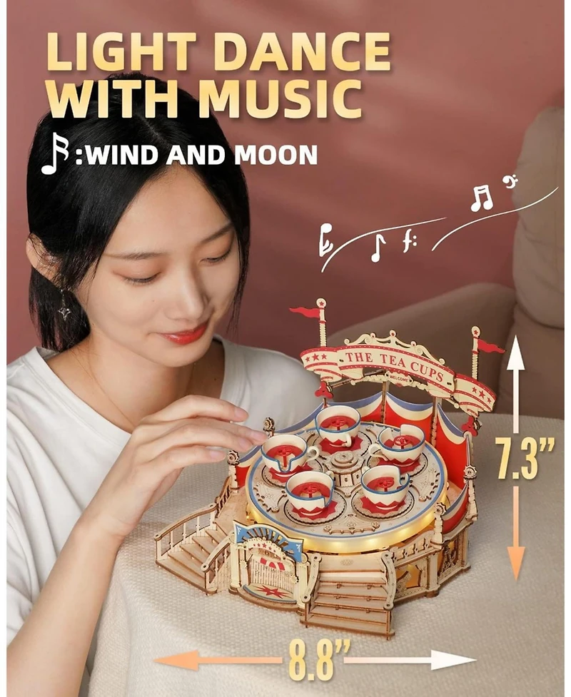 Robotime 3D Wooden Puzzles for Adults-led Wooden Music Box Kits-Wood Model Kits to Build-3D Puzzles for Teens and Adults-Christmas Stem Toy Gifts