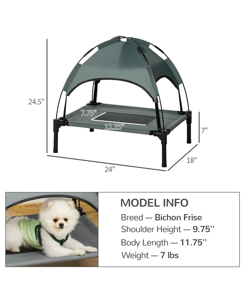 Aostirmotor Dog Bed Outdoor Dog Cot with Canopy in Grey