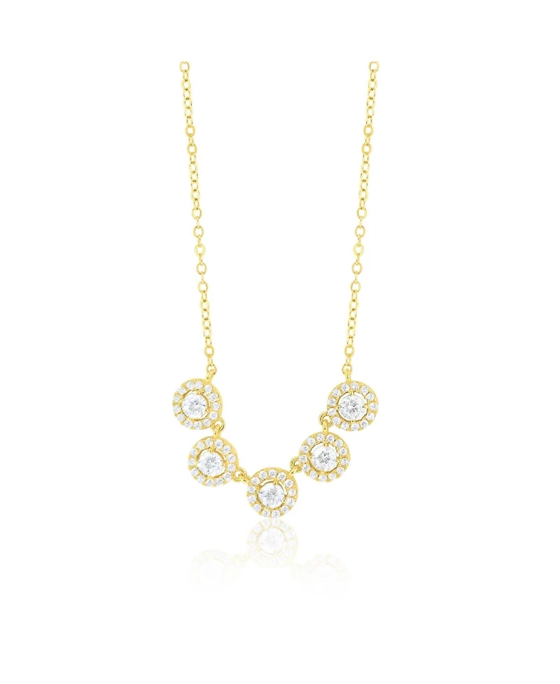 Etoielle Cocktail Necklace with Created White Topazs Rounds and Cz Halo Solitaire Gold Over Silver 18 Inches Adjustable