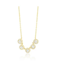 Etoielle Cocktail Necklace with Created White Topazs Rounds and Cz Halo Solitaire Gold Over Silver 18 Inches Adjustable