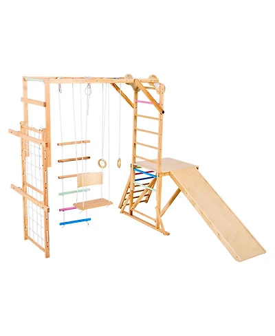 Slickblue Indoor Playground Jungle Gym, 8-in-1 Wooden Indoor Playground Playset