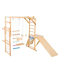 Slickblue Indoor Playground Jungle Gym, 8-in-1 Wooden Indoor Playground Playset