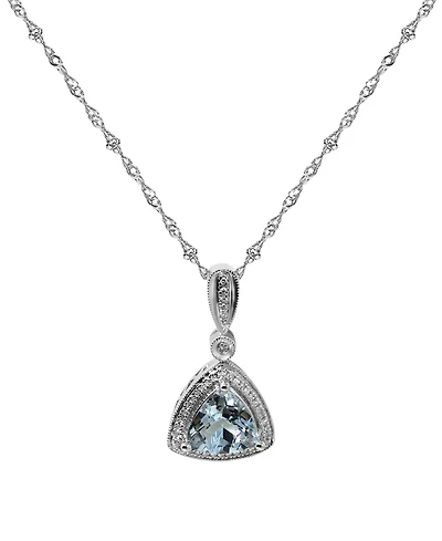 Macy's Aquamarine (1-3/8 ct. t.w.) & Diamond (1/10 ct. t.w.) Pendant Necklace in 14k White Gold