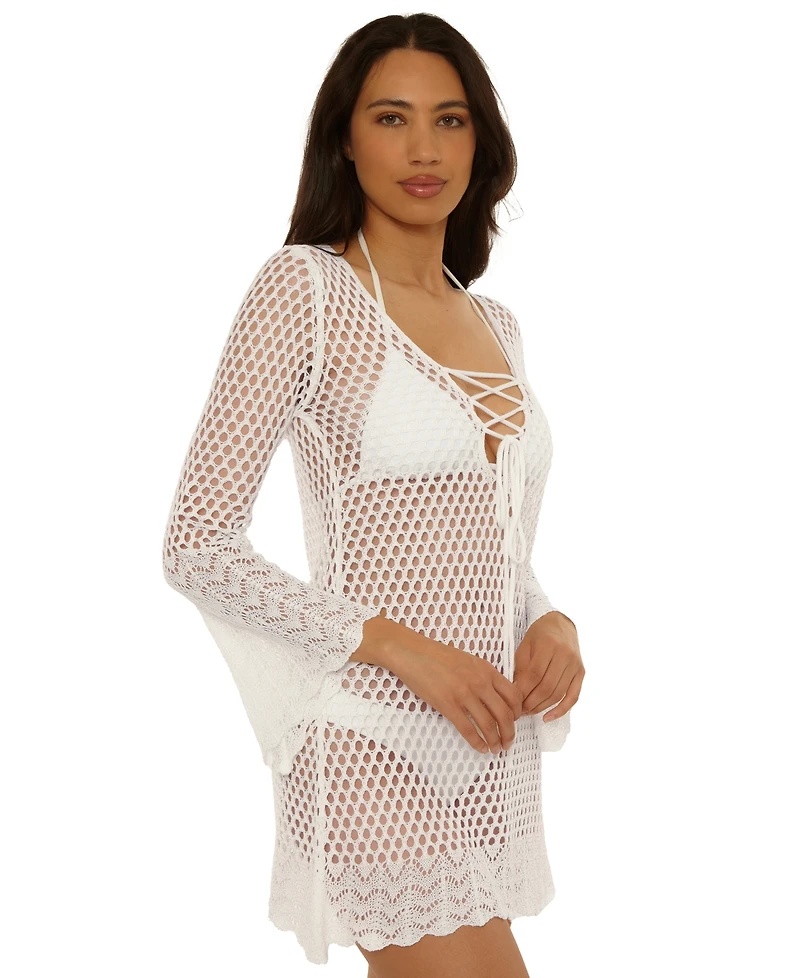 Becca Women's Treasure Island Crochet Knit Swimsuit Sweater