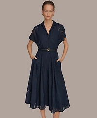 Donna Karan New York Women's Floral Belted Midi Shirt Dress