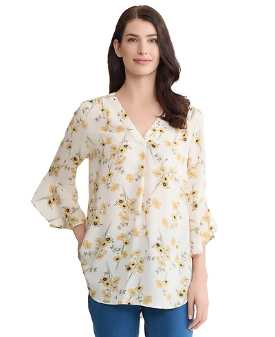 Jones New York Women's Kelly Flutter Sleeve V-Neck Blouse