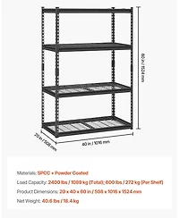 Mecale 4-Tier Storage Shelves, 2400-Lb Capacity, Adjustable Heavy-Duty Utility Rack