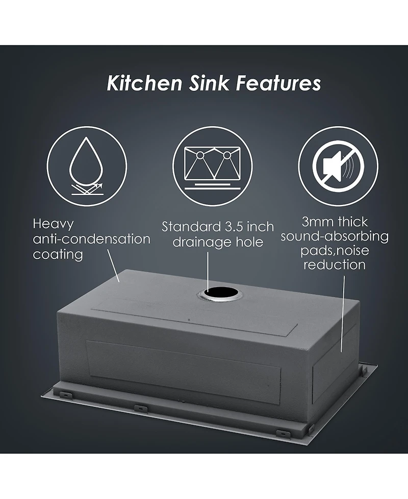 flynama 30x22x9inch Drop In Kitchen Sink Stainless Steel Workstation Single Bowl 16 Gauge Topmount