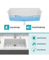 flynama 33x22x9.65inch White Quartz Composite Kitchen Sink Workstation Drop In Granite